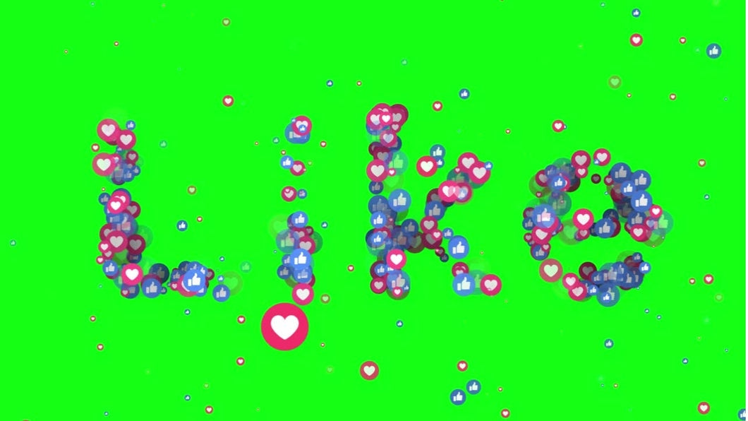 4K Like text by social media icons - Green Screen
