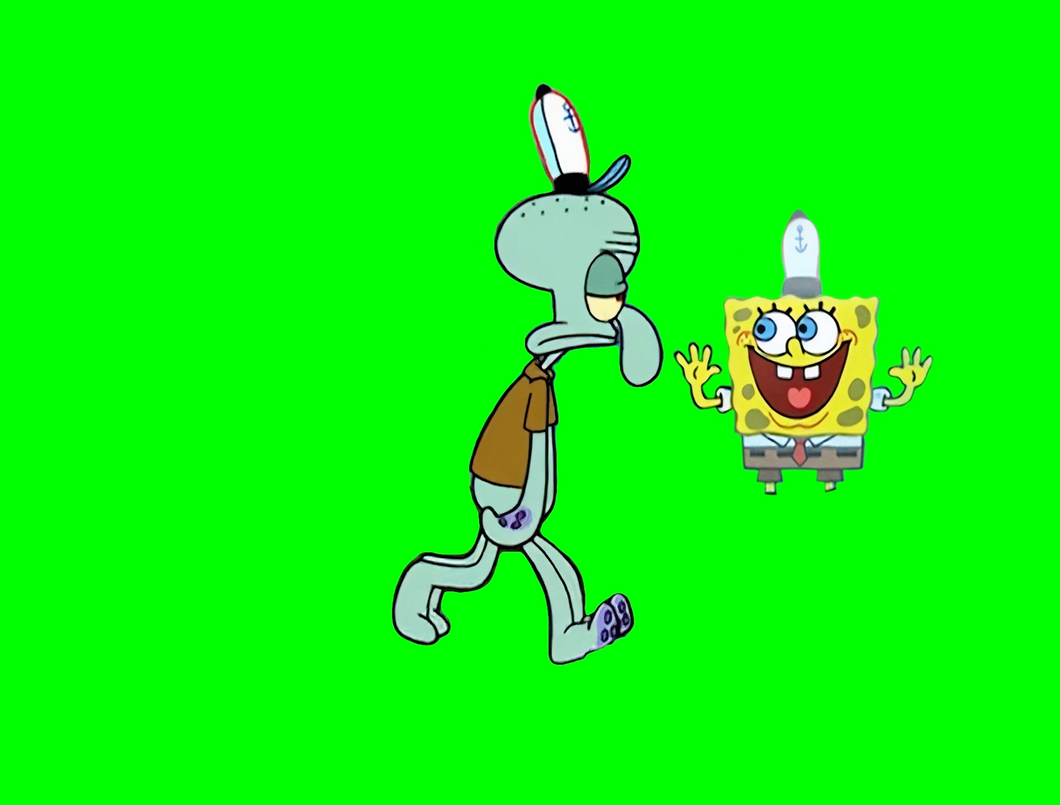 SpongeBob Sliding Across Glass Window and Looking At Squidward meme - SpongeBob SquarePants (Green Screen)